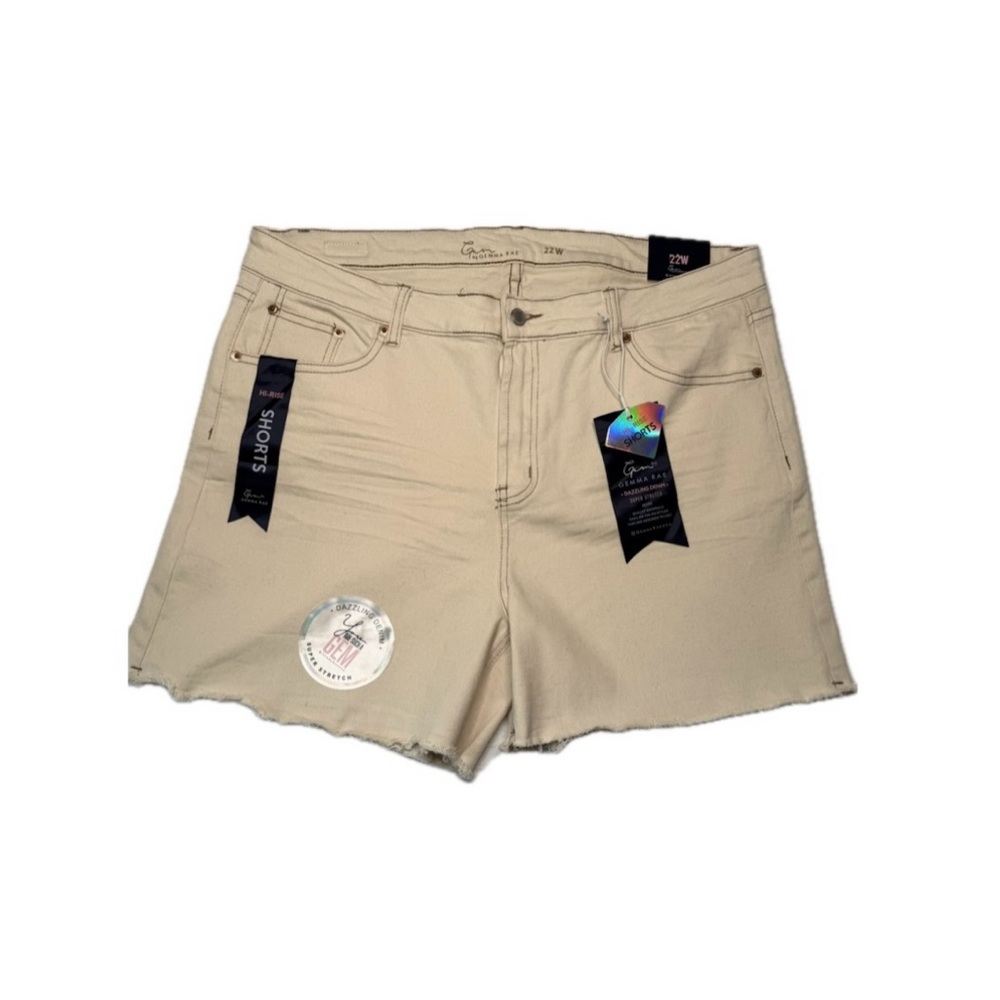 Gem by Gemma Rae Hi Rise Super Stretch cut off Jean Shorts Cream Plus Size 22W